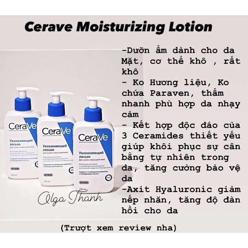 Lotion dưỡng ẩm Da khô, Rất Khô Cerave Moisturizing Lotion ( 2 size ) - trượt xem ảnh