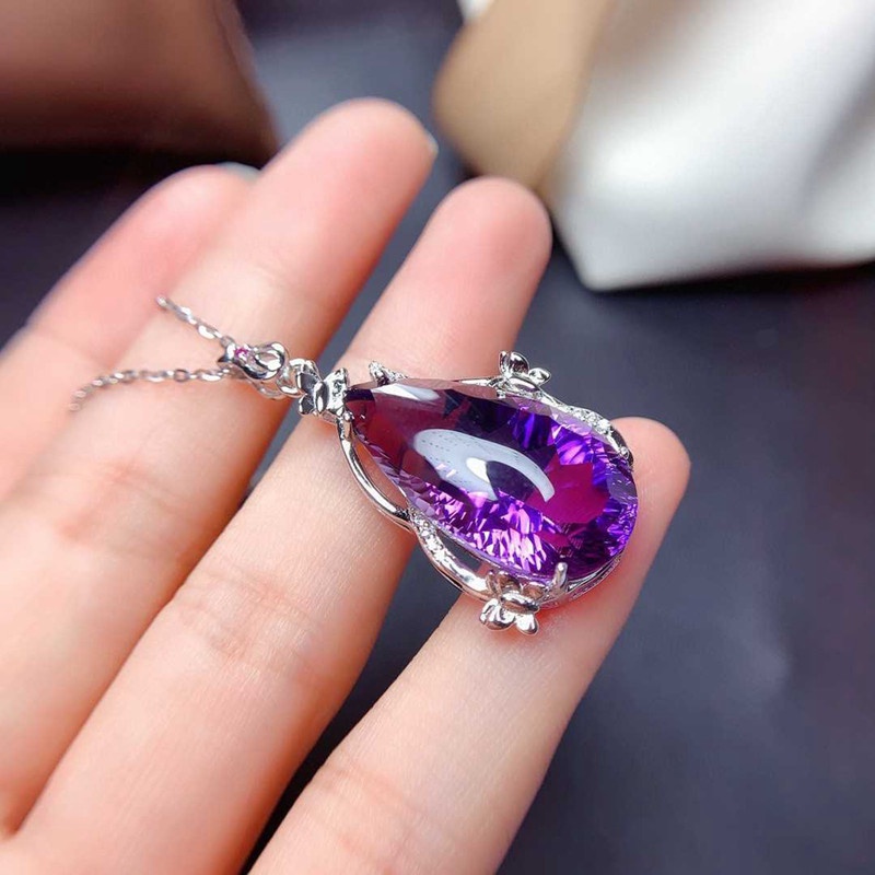 Vòng cổ Mặt Hình Học Đính Đá Zircon Tím Phong Cách Âu Mỹ Thời Trang Cho Nữ