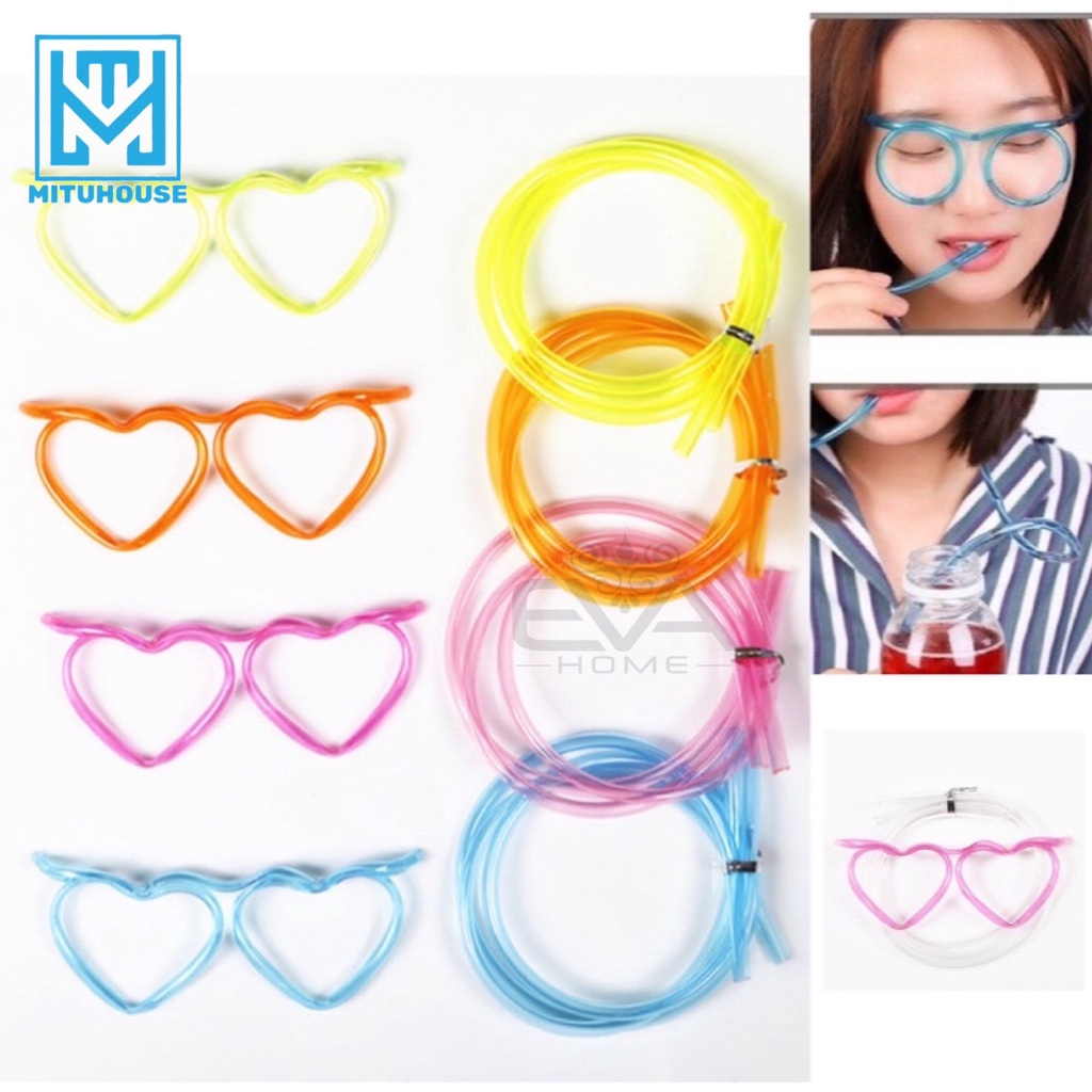 Ống Hút Mắt Kính Cute Gọng Tròn Vuông Trái Tim Ngôi Sao Vui Nhộn Độc Đáo Cute Glasses Straw