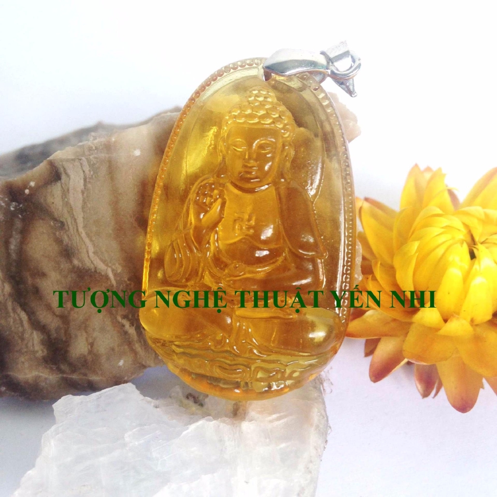 Dây Chuyền Phật A Di Đà pha lê vàng mặt 4x2.5cm ( Phật