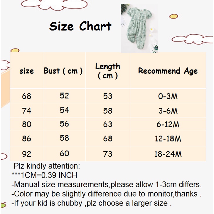 Áo liền quần MIKRDOO ngắn tay in hoa dễ thương cho bé gái sơ sinh