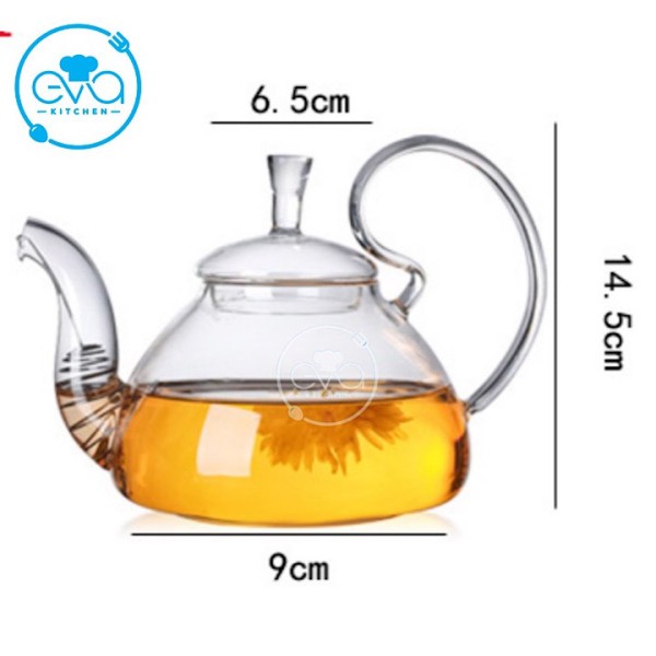 Ấm Pha Trà Thuỷ Tinh Chịu Nhiệt Quai Cong Kèm Lõi Lọc Lò Xo 700 Ml