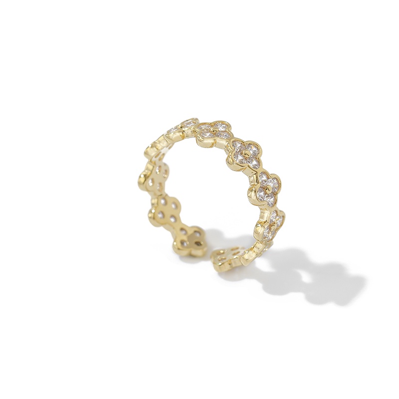 [Jiudolan] Nhẫn Hình Cỏ Bốn Lá May Mắn Đính Đá Zircon Thanh Lịch Thời Trang Cho Nữ