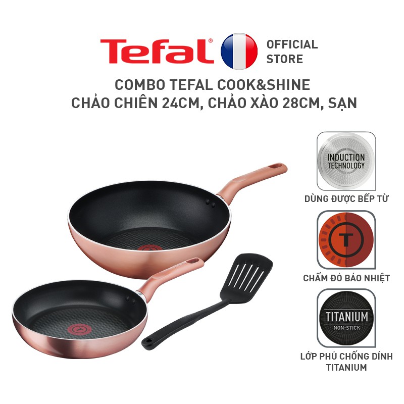 [Mã LIFEHL25 giảm 10% đơn 350K] Combo Tefal Cook&amp;Shine Chảo chiên 24cm, Chảo xào 28cm, Sạn