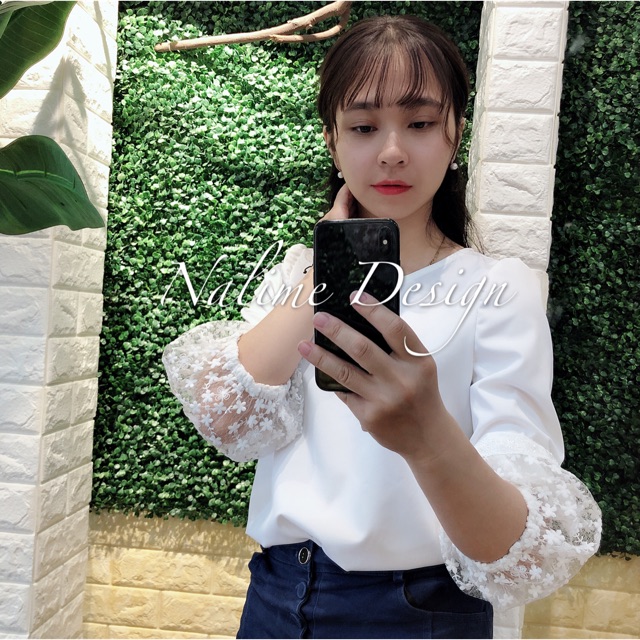 Sơ mi phối tay ren tiểu thư