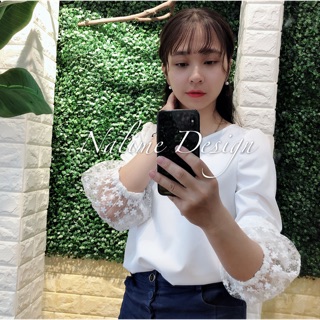 Sơ mi phối tay ren tiểu thư