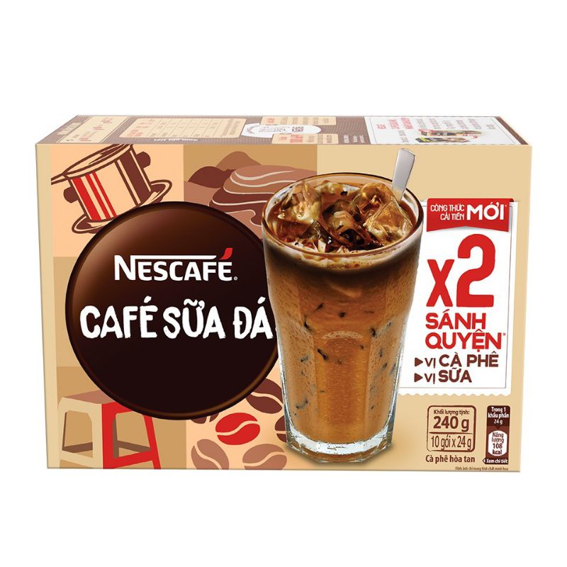 🎀TẶNG BÌNH LẮC🎀Cà phê Nescafe NESTLE Sữa Đá 3 in 1 công thức mới x2 sánh quyện hộp 10 gói - 24g/gói☕