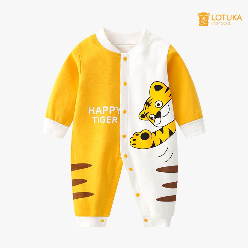 Bộ liền thân cho bé sơ sinh cài cúc giữa hình thú ngộ nghĩnh, bodysuit, body dài tay cho bé 3-12kg