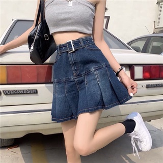 Chân váy denim bò xoè xếp ly kèm thắt lưng Ulzzang siêu chất ❤️