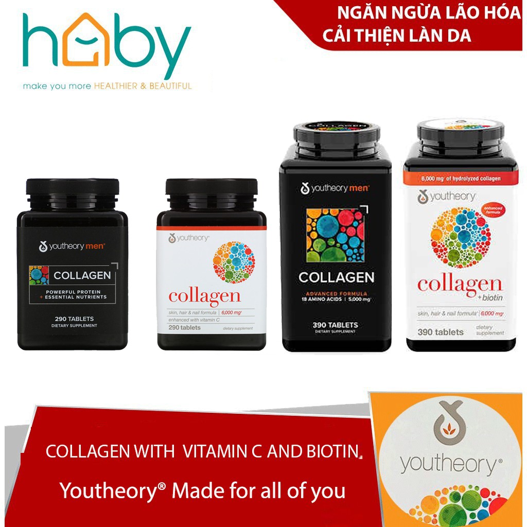 Viên uống Youtheory Collagen Vitamin C with Biotin 290 Viên