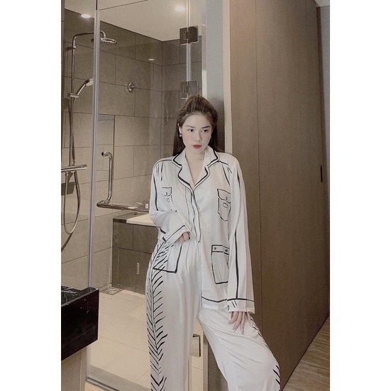 Bộ pijama Lụa QC Mẫu Mới Tay Dài Quần Dài Siêu Hot