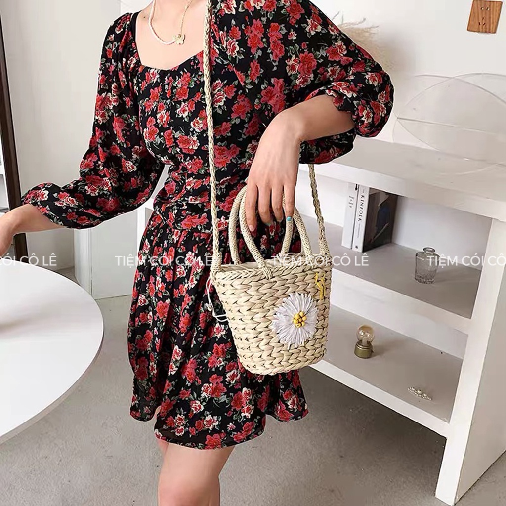 Túi lục bình hoa cúc họa mi harem xách tay đeo chéo đều xinh - Tiệm Cói Cô Lê