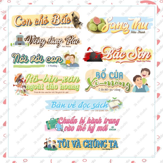 Set 42 sticker Tựa Bài Ngữ Văn Lớp 9 - Cả 2 học kì - Tem dán tựa bài văn lớp học lớp 9 - Sticker Văn 9