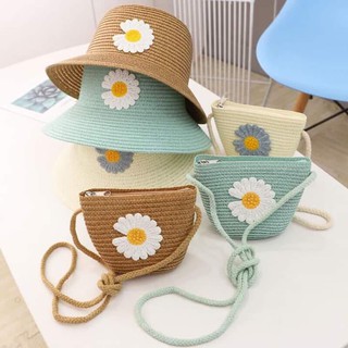 Set mũ cói kèm túi hoa đi biển cho bé