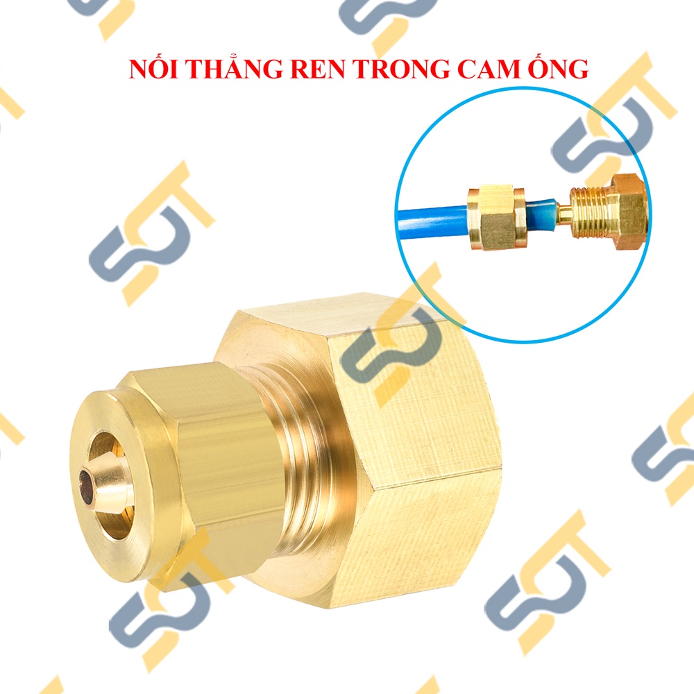 [NỐI CẮM ỐNG] Ren trong nối cắm lòng trong xiết nón cho ống nhựa PU khí nén chất lỏng phun sương hơi nước - Đồng thau