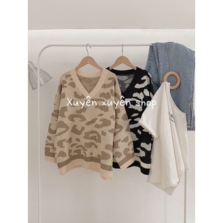 Áo len cổ V hoạ tiết ĐỐM oversize ( Ảnh thật )