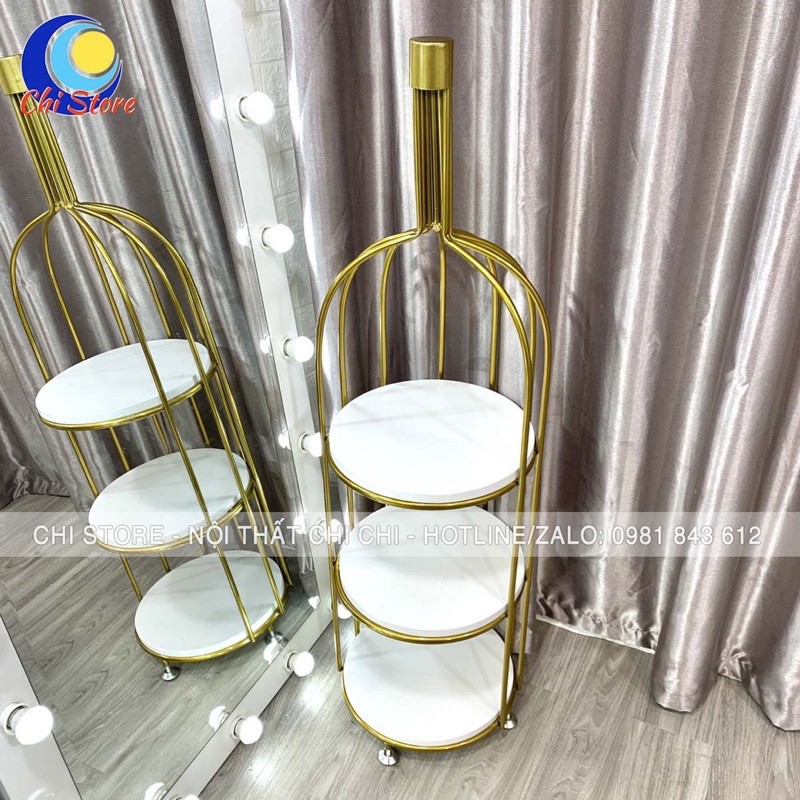 Kệ Trang Trí Hình Bình Rượu Nhập Khẩu Màu Vàng Gold Sang Chảnh