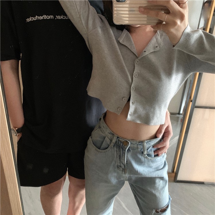 Áo kiểu tay dài dáng ngắn màu trơn thời trang phong cách Hàn Quốc