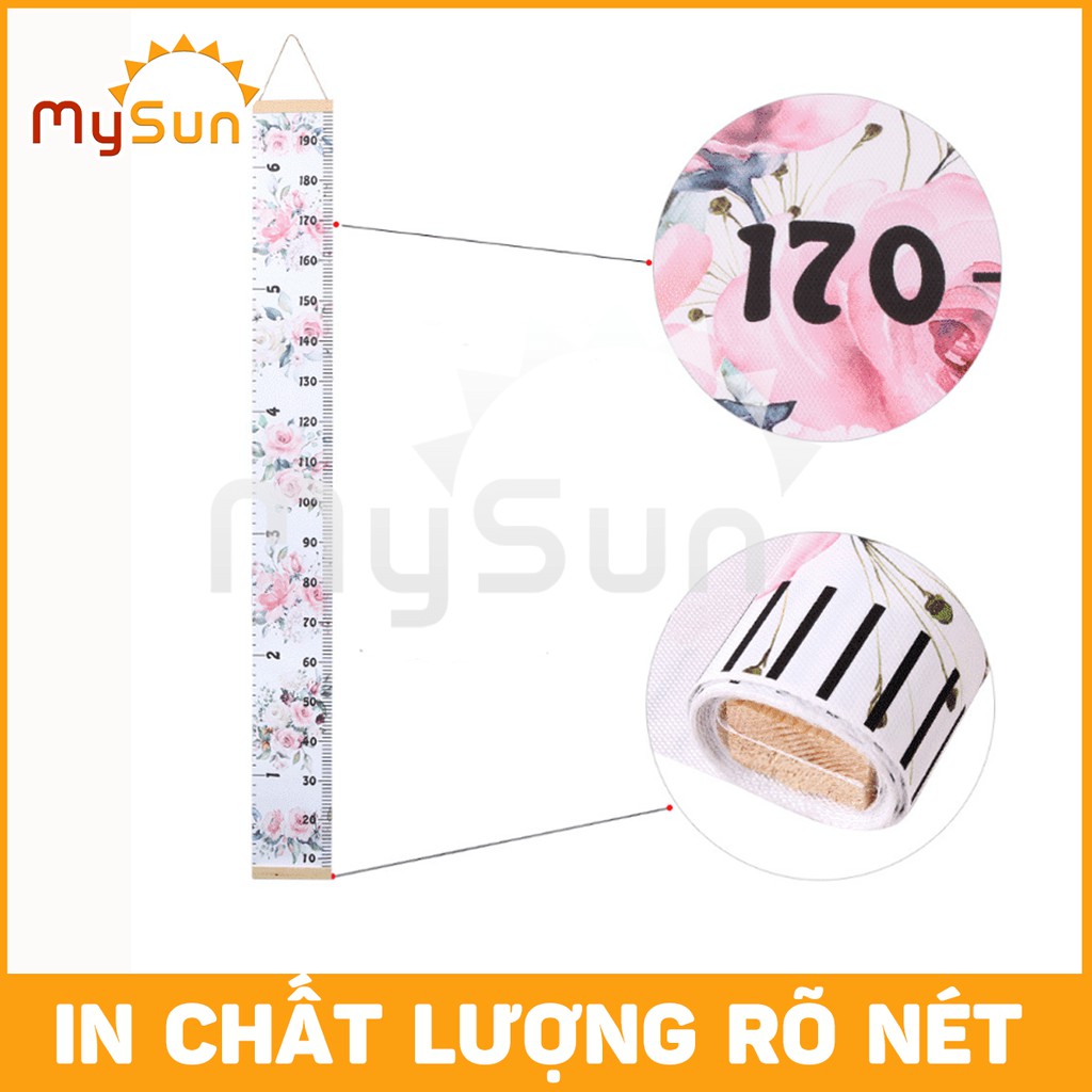 Thước đo chiều cao 2m cho bé KHÔNG decal dán tường, mẫu Vải Canvas &amp; Nẹp GỖ cao cấp - MYSUN