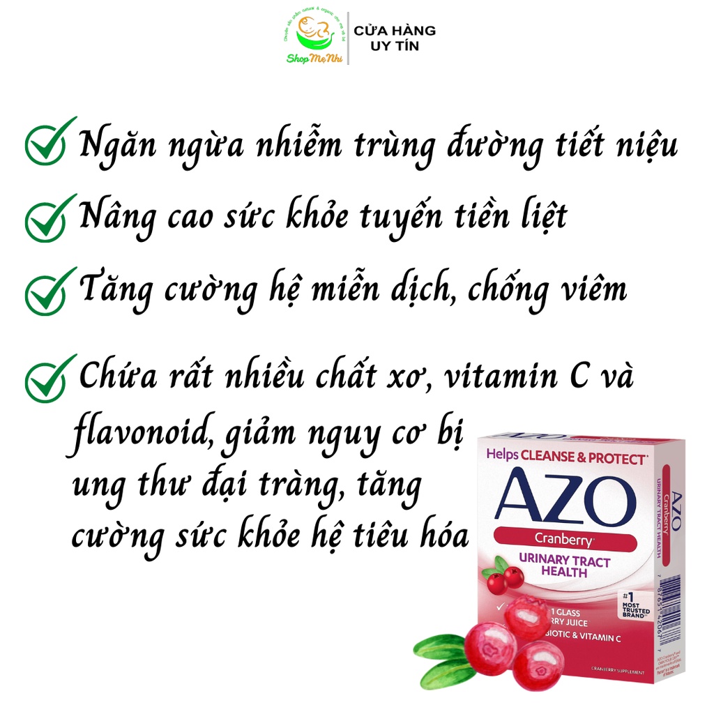 Viên uống AZO đỏ hỗ trợ bàng quang và tiết niệu khỏe mạnh AZO Cranberry Urinary Tract Health 50 viên.