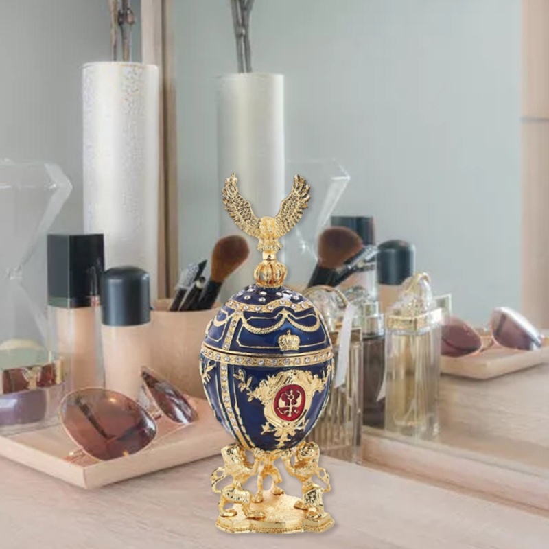 Hộp Đựng Trang Sức Hình Trứng Tráng Men Vẽ Tay Phong Cách Cổ Điển Trang Trí Nhà Cửa