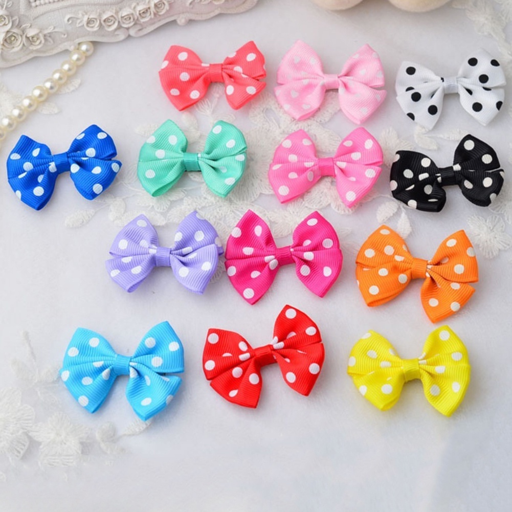 Set 10 kẹp tóc nơ họa tiết chấm bi dễ thương cho bé gái