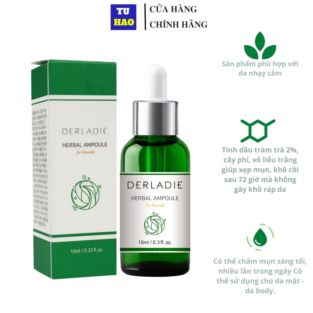 Chấm mụn Derladie tràm trà Herbal Ampoule For Blemish xẹp mụn khô còi 10ml - Từ Hảo