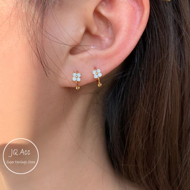 Khuyên Tai Tròn Khuyên Tai Bạc 14k Hình Cỏ Ba Lá Không Gây Dị Ứng Thời Trang Cho Nữ