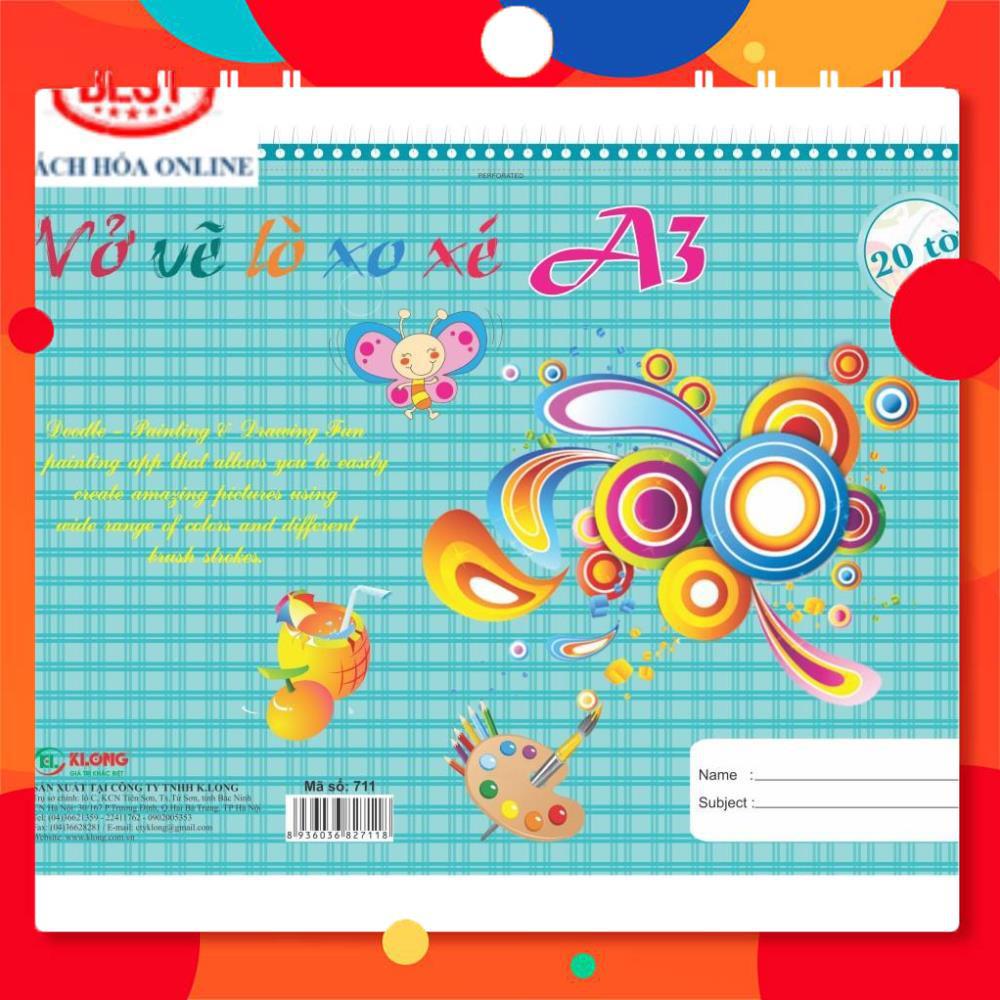 Combo 5 quyển Vở vẽ KLONG lò xo xé A3 - 20 tờ; MS 711