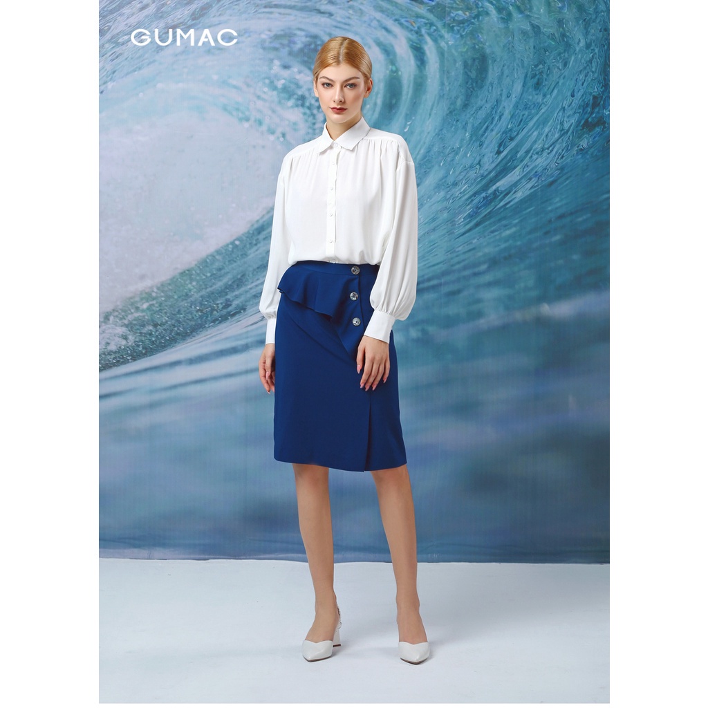 Chân Váy nữ bèo phối nút GUMAC màu xanh ôm body VB513