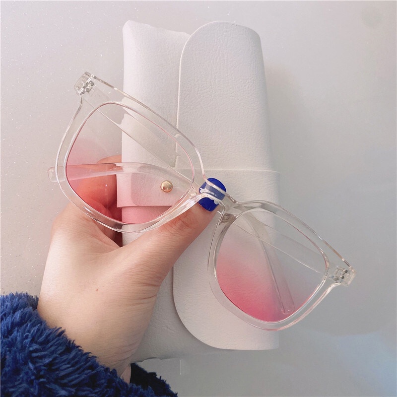 Kính Mát Gọng Trong Suốt Màu Hồng Gradient Thời Trang Cho Nữ