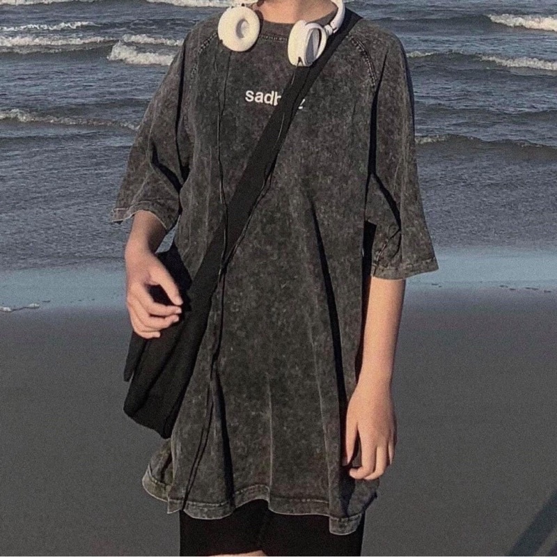 Áo thun tay lỡ unisex loang Sadboiz mặt buồn MOSSSHOP - Áo phông nam nữ phong cách hàn quốc ulzzang form rộng 65kg