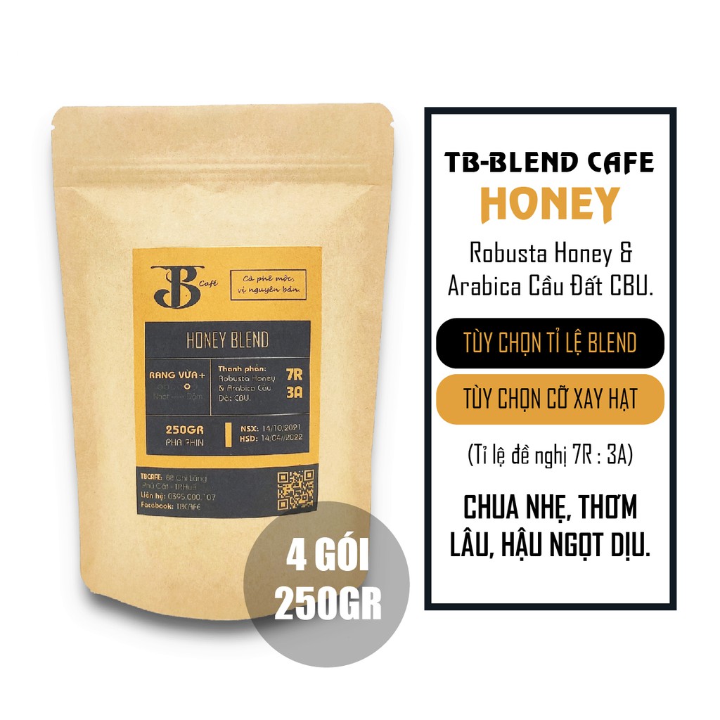 1kg Cà phê Espresso Blend - gu vừa (4 gói 250g) - 100% Cà phê mộc rang xay nguyên chất - TBCAFE