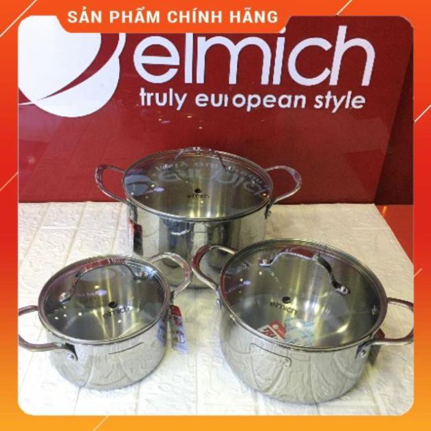 Bộ nồi inox elmich 3741 3 lớp đáy liền trimax cao cấp mã sản phẩm 2353741 kích thước 16cm, 20cm, 24cm