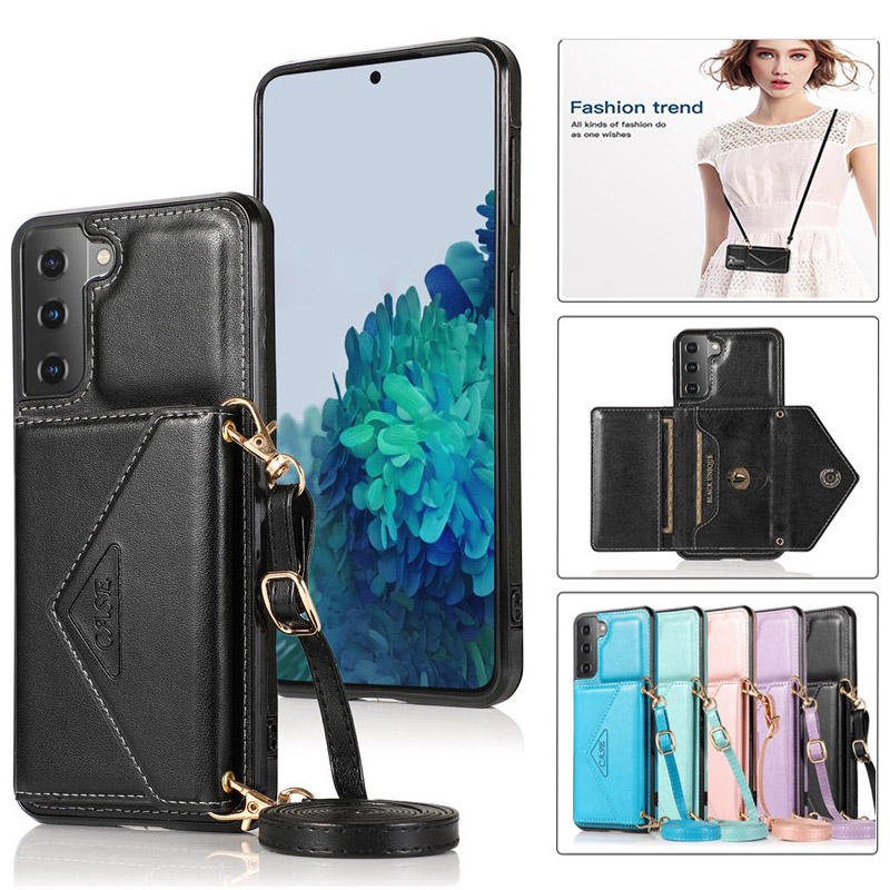 Ốp điện thoại bằng da kèm ví tiện lợi kiêm giá đỡ có dây đeo cho Samsung Note 20 Note 10 M51 M31 M31S M30S M21 M11