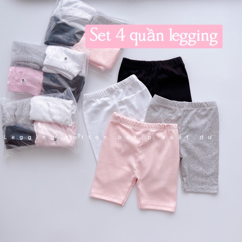 Quần legging nhiều màu họa tiết thỏ,set 4 quần cotton nơ cute cho bé chất cotton co giãn Rio