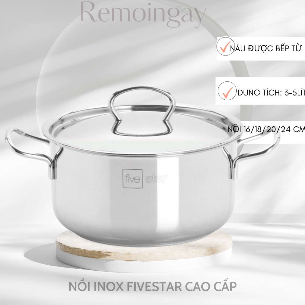 Nồi 3 Đáy Sandwich Inox 430 Fivestar 16/18/20/24cm Dùng Cho Bếp Từ HÀNG CHÍNH HÃNG BẢO HÀNH 2 NĂM
