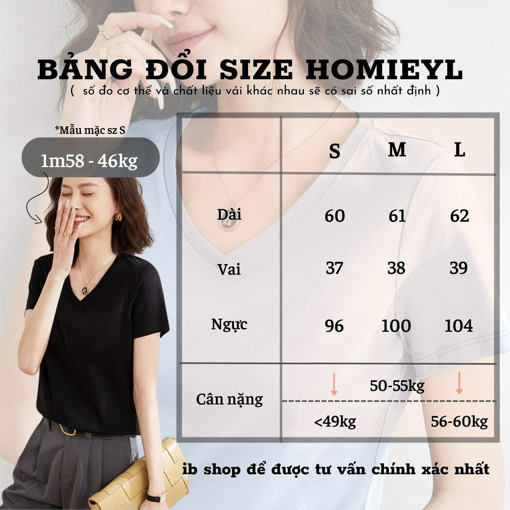 Áo thun nữ trơn cổ tim tay ngắn trắng đen form vừa basic chất cotton Homieyl, áo phông nữ cổ V