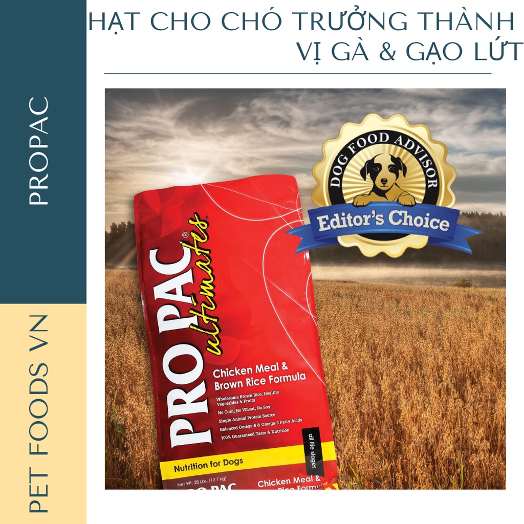 Hạt cho chó trưởng thành PROPAC Chicken &amp; Brown Rice 20kg vị Gà &amp; Gạo Lứt