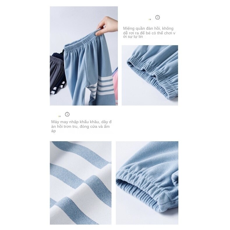 Quần âu YAOEENH chà nhám họa tiết bốn sọc thể thao dáng rộng bo chun cho bé trai và bé gái