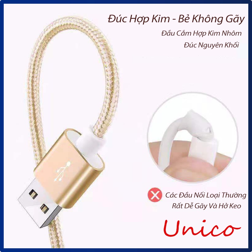 🔥Unico🔥Dây Cáp Sạc Nhanh Micro USB Type C iPhone Lightning Cho iPad OPPO Xiaomi Samsung-Tai Nghe Bluetooth F9 Quà Tặng