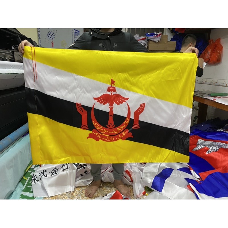 Cờ Brunei 80x120cm in chuyển nhiệt 2 lớp vải, cờ Brunei in 3d