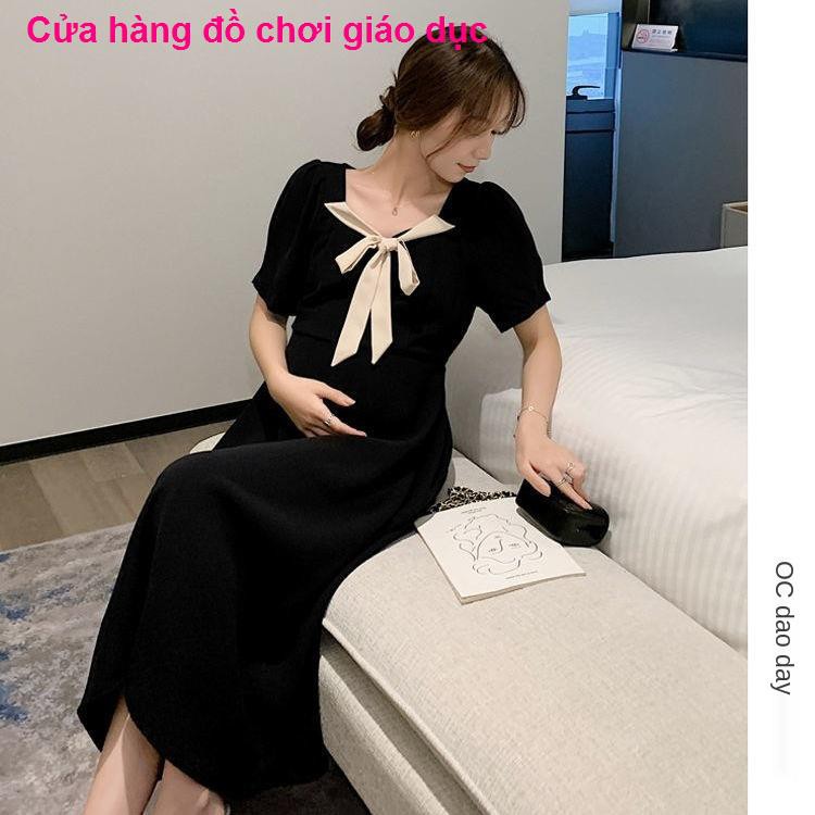 SHOP XINH Váy bầu mùa hè lưới màu đỏ bà rời thời trang cho mẹ <