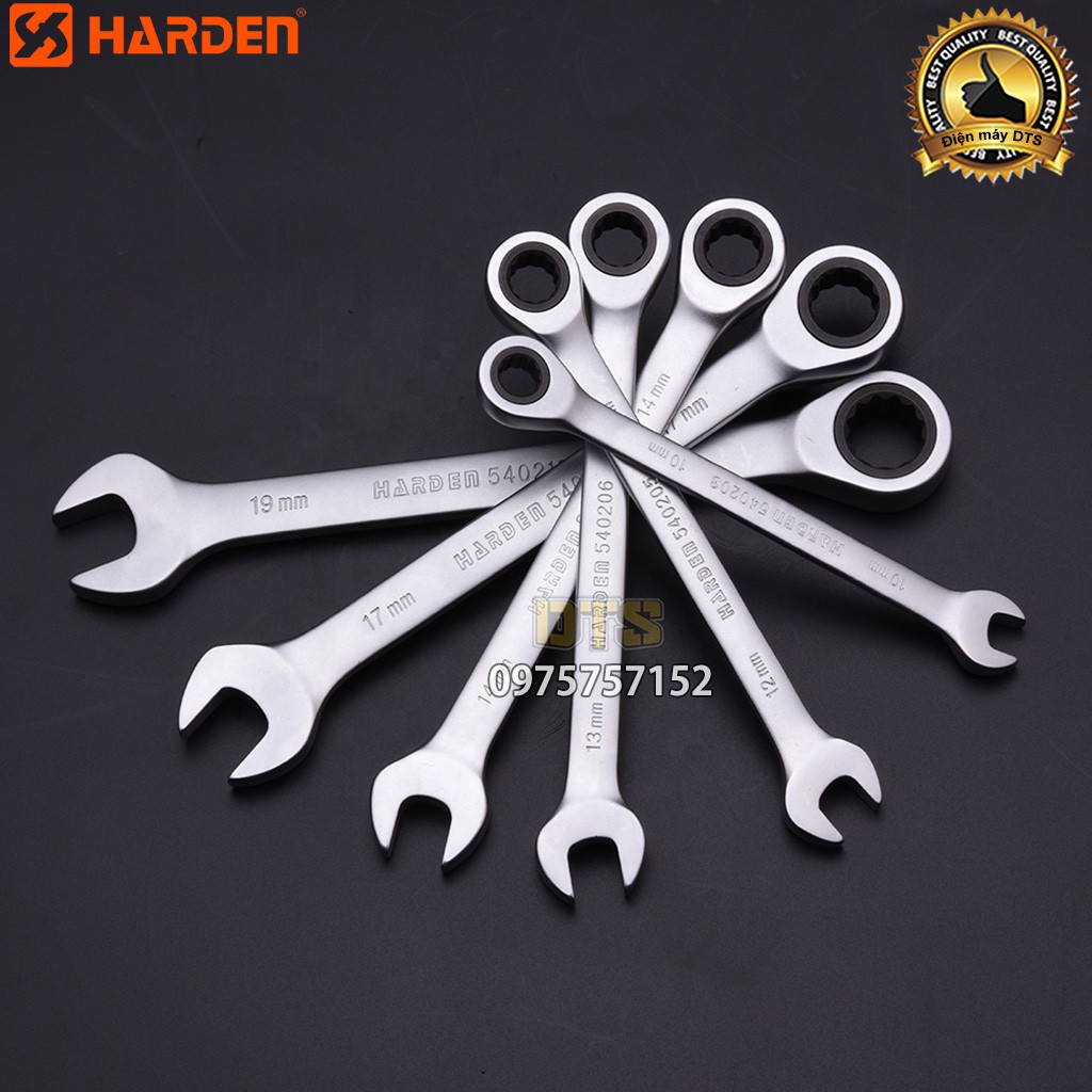 Bộ cờ lê vòng miệng tự động hai chiều công nghiệp HARDEN PRO 7 chi tiết, bộ cờ lê tròng tự xoay thép cao cấp CR-V