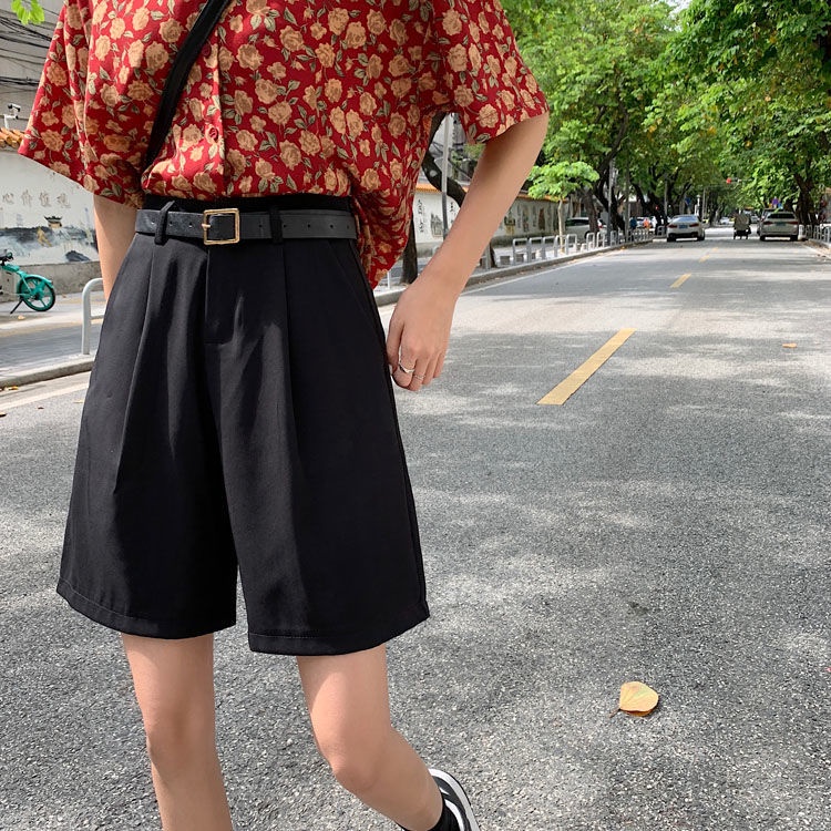 Quần Đùi Thời Trang Phong Cách Hàn Quốc 185266 Quần Short Ống Rộng Lưng Cao Màu Sắc Đơn Giản Cho Mùa Hè