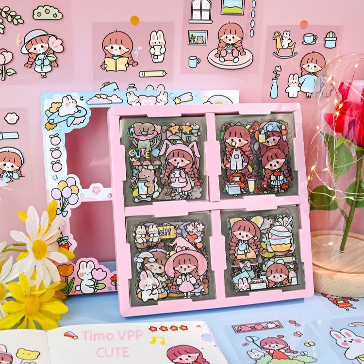 Hộp sticker 100 tấm cute trong suốt giá rẻ dán mũ bảo hiểm set 100 hình dán ST02
