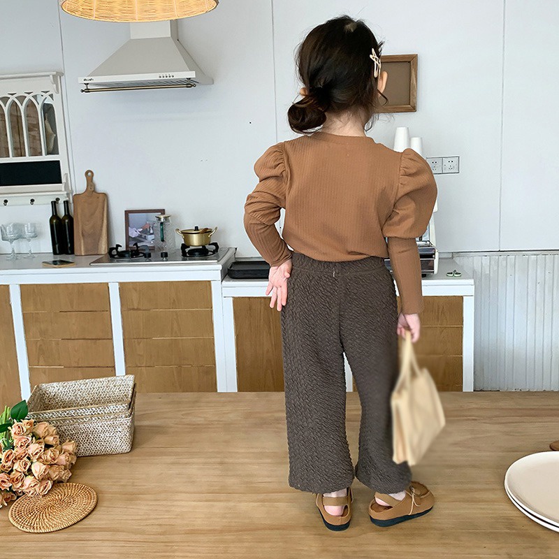 Áo Thun Cotton Tay Phồng Họa Tiết Sọc Thời Trang Mùa Thu Hàn Quốc Dành Cho Bé Gái