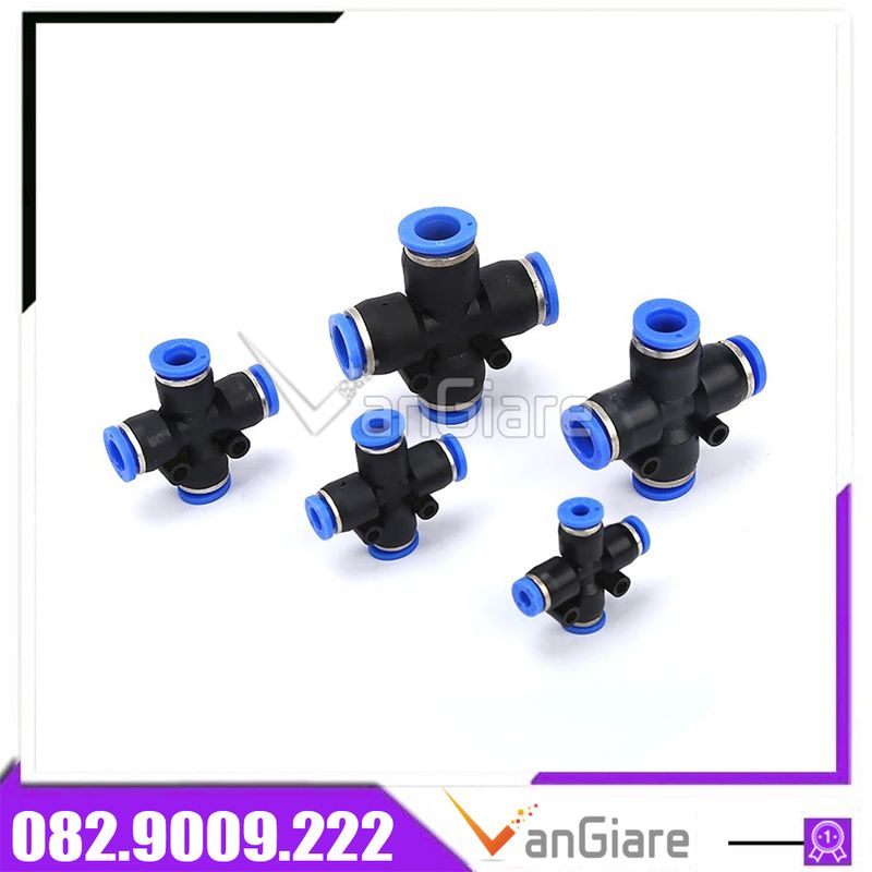 Nối chữ thập chia 4 ngã khí nén PZA ống 4mm 6mm 8mm 10mm 12mm