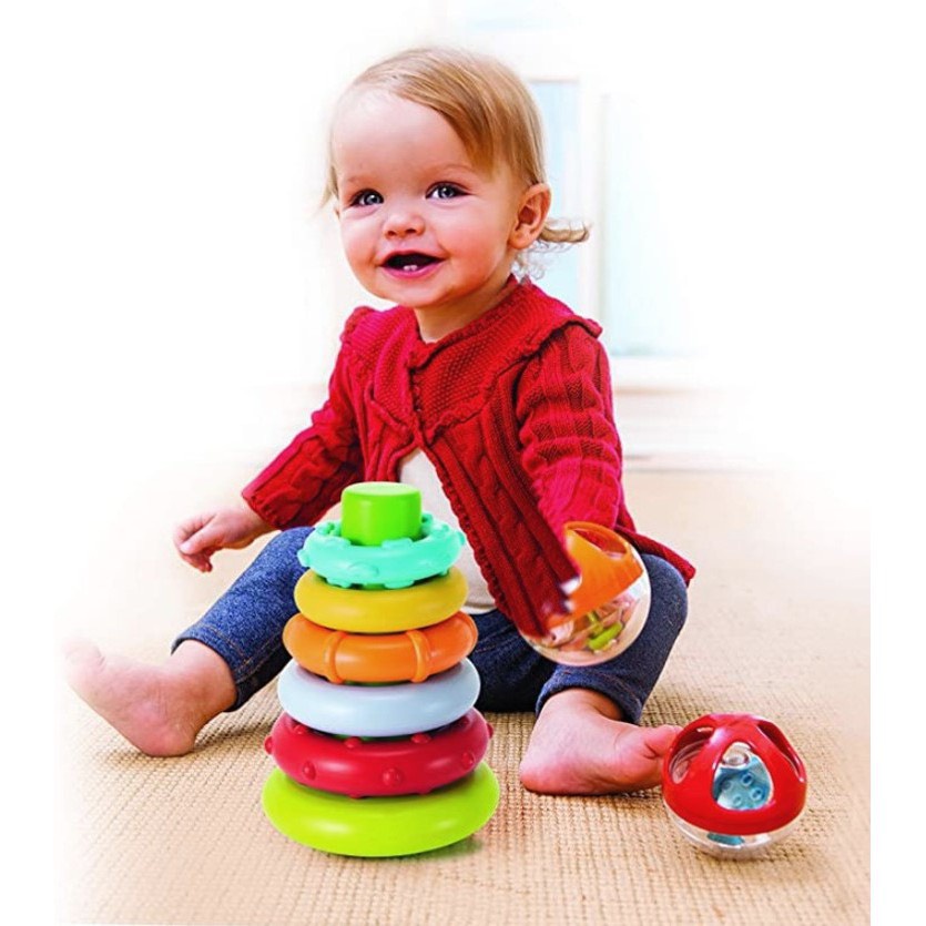 Đồ chơi xúc xắc cho bé Infantino Rock 'N Stack 6m+, lục lạc xếp chồng phát triển giác quan