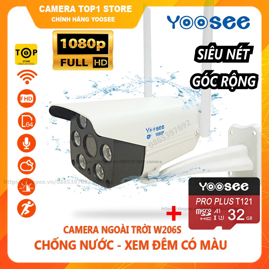 Camera IP YooSee Ngoài Trời W26S 1080P Tiếng Việt + Thẻ Nhớ 32Gb Yoosee